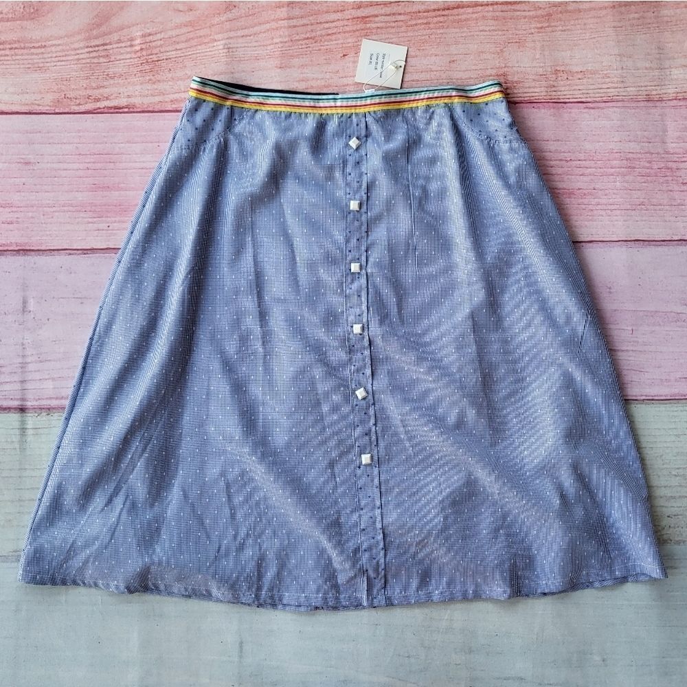 NWT Yal New York Blue Micro Check Button-Down Front A-Line Skirt Size‎ XL